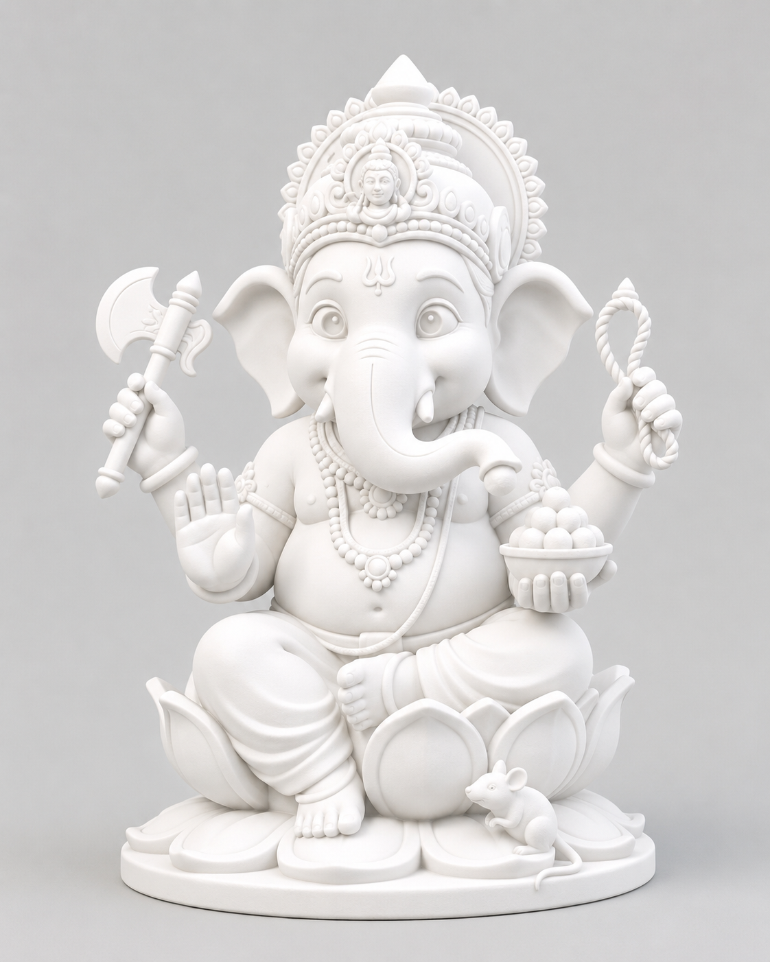 Cute Little Ganesha On Flawer Base Mushak 3D Model (5 Inch)